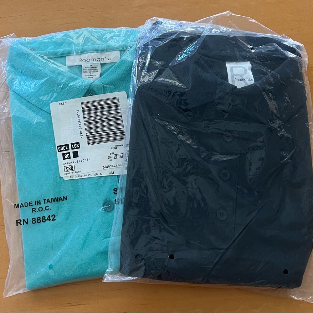 Roaman’s Short Sleeve Shirts with Collar and Buttons, Bundle of 2